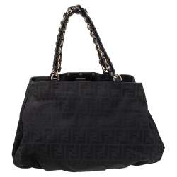 Pre Owned حقيبة كتف فندي ميا كانفاس زوكا أسود كبيرة