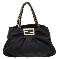 Pre Owned حقيبة كتف فندي ميا كانفاس زوكا أسود كبيرة