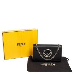 Pre Owned حقيبة كلتش فندي كان أي I أف جلد أسود بسلسلة