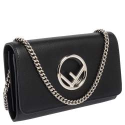 Pre Owned حقيبة كلتش فندي كان أي I أف جلد أسود بسلسلة