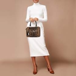 Pre Owned Fendi Tobacco Zucchino Coated Canvas And Patent Leather Boston Bag