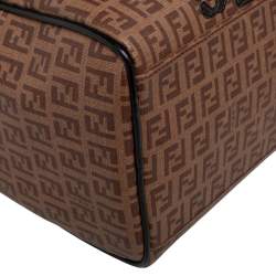 Pre Owned Fendi Tobacco Zucchino Coated Canvas And Patent Leather Boston Bag