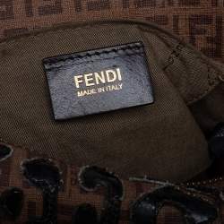 Pre Owned Fendi Tobacco Zucchino Coated Canvas And Patent Leather Boston Bag