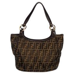 Pre Owned حقيبة يد توتس فندي شيف شوبر جلد وكانفاس زوكا توباكو