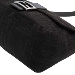 Pre Owned Fendi Black Zucchino Mama Forever Baguette Shoulder Bag