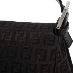 Pre Owned Fendi Black Zucchino Mama Forever Baguette Shoulder Bag