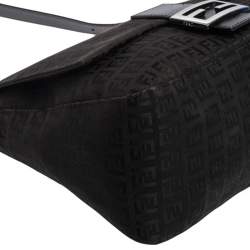 Pre Owned Fendi Black Zucchino Mama Forever Baguette Shoulder Bag