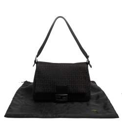 Pre Owned Fendi Black Zucchino Mama Forever Baguette Shoulder Bag