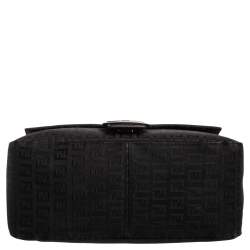 Pre Owned Fendi Black Zucchino Mama Forever Baguette Shoulder Bag