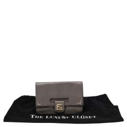 Pre Owned Fendi Grey Leather Foldover Clutch  