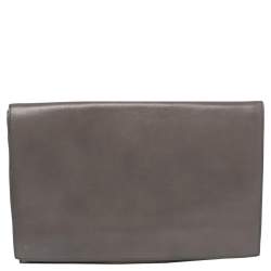 Pre Owned Fendi Grey Leather Foldover Clutch  