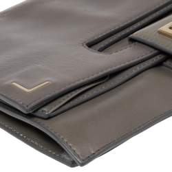 Pre Owned Fendi Grey Leather Foldover Clutch  