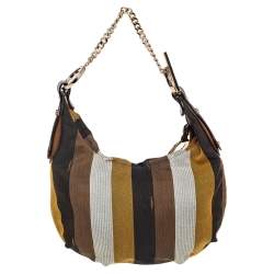 Pre Owned Fendi Multicolor Pequin Canvas Chef Chain Hobo