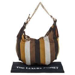 Pre Owned Fendi Multicolor Pequin Canvas Chef Chain Hobo