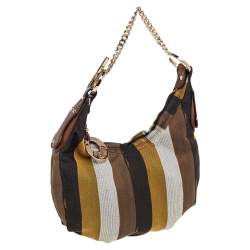 Pre Owned Fendi Multicolor Pequin Canvas Chef Chain Hobo