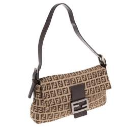 Fendi Beige/Brown Zucchino Canvas and Leather Baguette Flap Bag