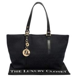 Pre Owned Fendi Black Zucchino Canvas And Leather Superstar Shopper Tote