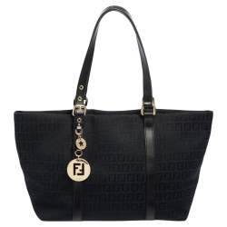 Pre Owned Fendi Black Zucchino Canvas And Leather Superstar Shopper Tote
