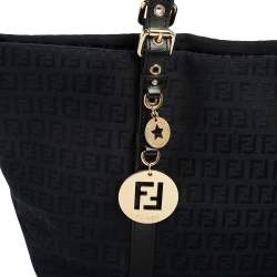 Pre Owned Fendi Black Zucchino Canvas And Leather Superstar Shopper Tote