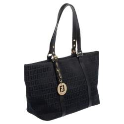 Pre Owned Fendi Black Zucchino Canvas And Leather Superstar Shopper Tote