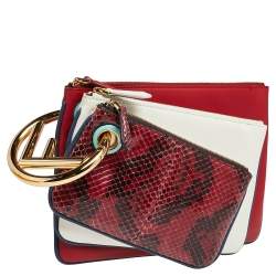 Pre Owned Fendi Multicolor Snakeskin And Leather Triplette Clutch Bag