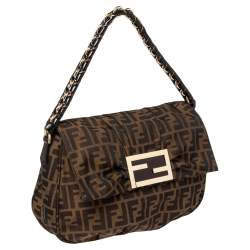 مملوكة مسبقًا حقيبة كتف فندي ميا جلد لامع وكانفاس توباكو زوكا بقلاب