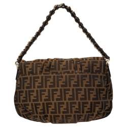 مملوكة مسبقًا حقيبة كتف فندي ميا جلد لامع وكانفاس توباكو زوكا بقلاب