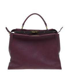 Pre Owned Fendi Burgundy Leather Large Peekaboo Top Handle Bag