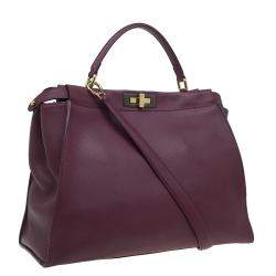 Pre Owned Fendi Burgundy Leather Large Peekaboo Top Handle Bag