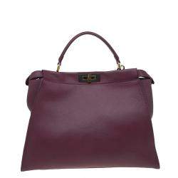 Pre Owned Fendi Burgundy Leather Large Peekaboo Top Handle Bag