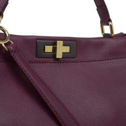 Pre Owned Fendi Burgundy Leather Large Peekaboo Top Handle Bag