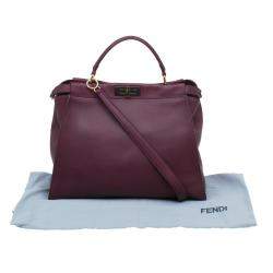 Pre Owned Fendi Burgundy Leather Large Peekaboo Top Handle Bag