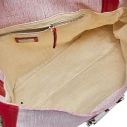 Fendi Red Canvas and Leather Trim Maxi Baguette Embellished Flap Shoulder Bag