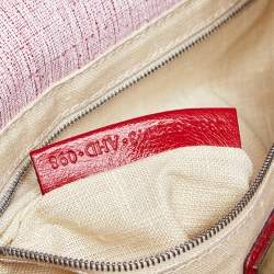 Fendi Red Canvas and Leather Trim Maxi Baguette Embellished Flap Shoulder Bag