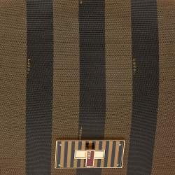 Fendi Tobacco Canvas Pequin Stripe Claudia Shoulder Bag