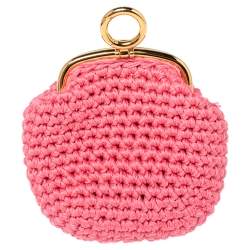 Pre Owned Fendi Pink Woven Fabric Framed Coin Purse 