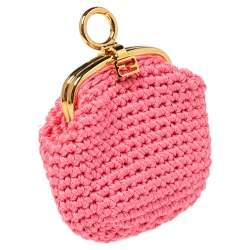 Pre Owned Fendi Pink Woven Fabric Framed Coin Purse 