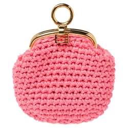 Pre Owned Fendi Pink Woven Fabric Framed Coin Purse 