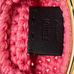 Pre Owned Fendi Pink Woven Fabric Framed Coin Purse 