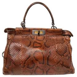 مملوكة مسبقًا Fendi Brown Python Medium Peekaboo Top Handle Bag