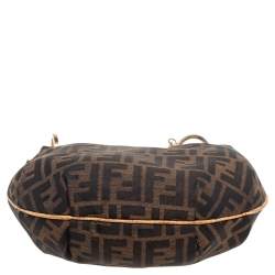 Pre Owned Fendi Tobacco Zucca Canvas and Textured Leather Chef Chain Link Hobo