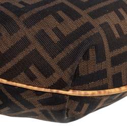 Pre Owned Fendi Tobacco Zucca Canvas and Textured Leather Chef Chain Link Hobo