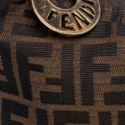 Pre Owned Fendi Tobacco Zucca Canvas and Textured Leather Chef Chain Link Hobo