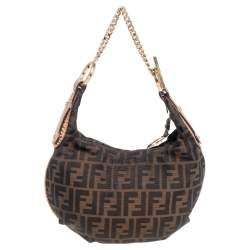 Pre Owned Fendi Tobacco Zucca Canvas and Textured Leather Chef Chain Link Hobo