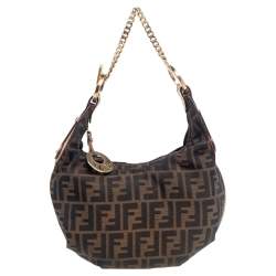 Pre Owned Fendi Tobacco Zucca Canvas and Textured Leather Chef Chain Link Hobo