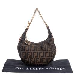 Pre Owned Fendi Tobacco Zucca Canvas and Textured Leather Chef Chain Link Hobo
