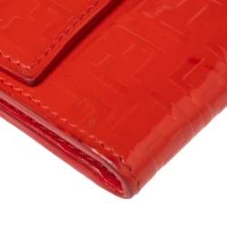 Pre Owned Fendi Orange Zucchino Patent Leather Continental Wallet