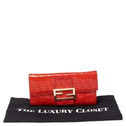 Pre Owned Fendi Orange Zucchino Patent Leather Continental Wallet
