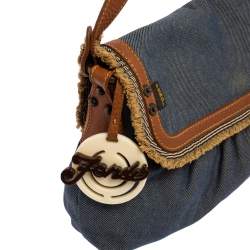 Pre Owned Fendi Blue Denim Chef Shoulder Bag