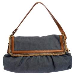 Pre Owned Fendi Blue Denim Chef Shoulder Bag